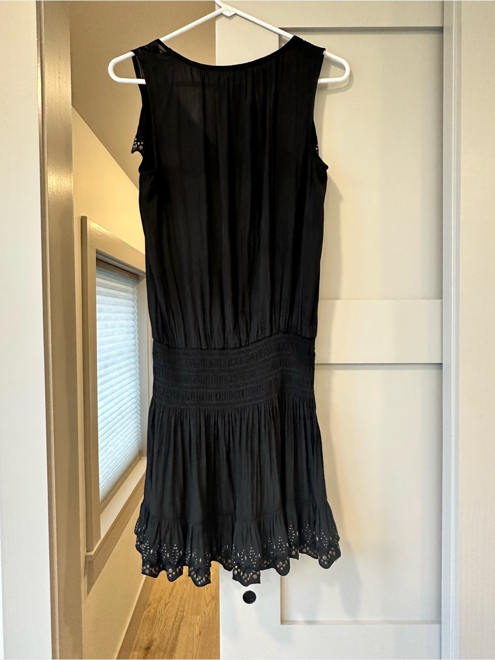 Ramy Brook Black Sleeveless V-Neck Ruffle Dress with Eyelet Hem - Picture 2 of 3